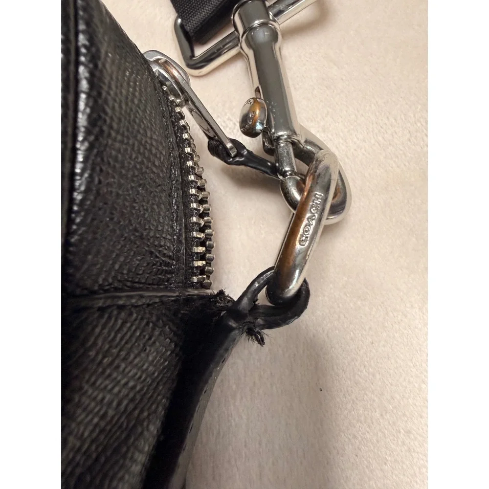 Coach Beckett Black Crossgrain Leather Slim Briefcase Laptop Bag Silver Hardware